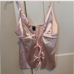 Satin Pink Lace-Up Camisole